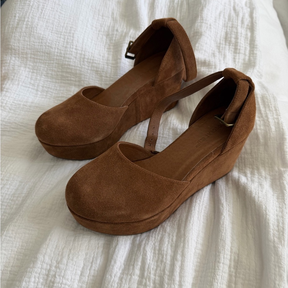 Chocolat Blu Tan Suede Wedge Shoes